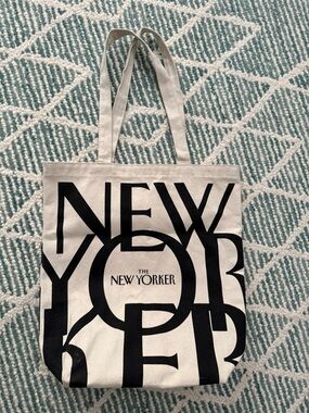 The New Yorker Canvas Tote Bag - Black on Cream